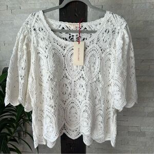 SOLITAIRE White Lace Crochet Boho Crop Blouse Size Large New with Tags